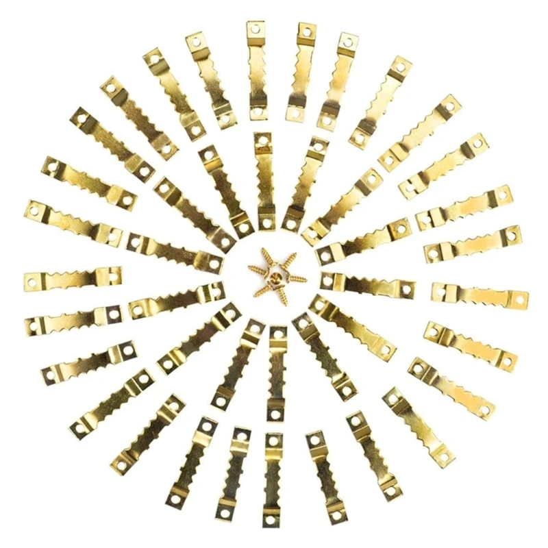 Pack of 100 Picture Hangers Bulk 100pcs Gold Hangers with 200pcs Screws for Picture Frames Painting