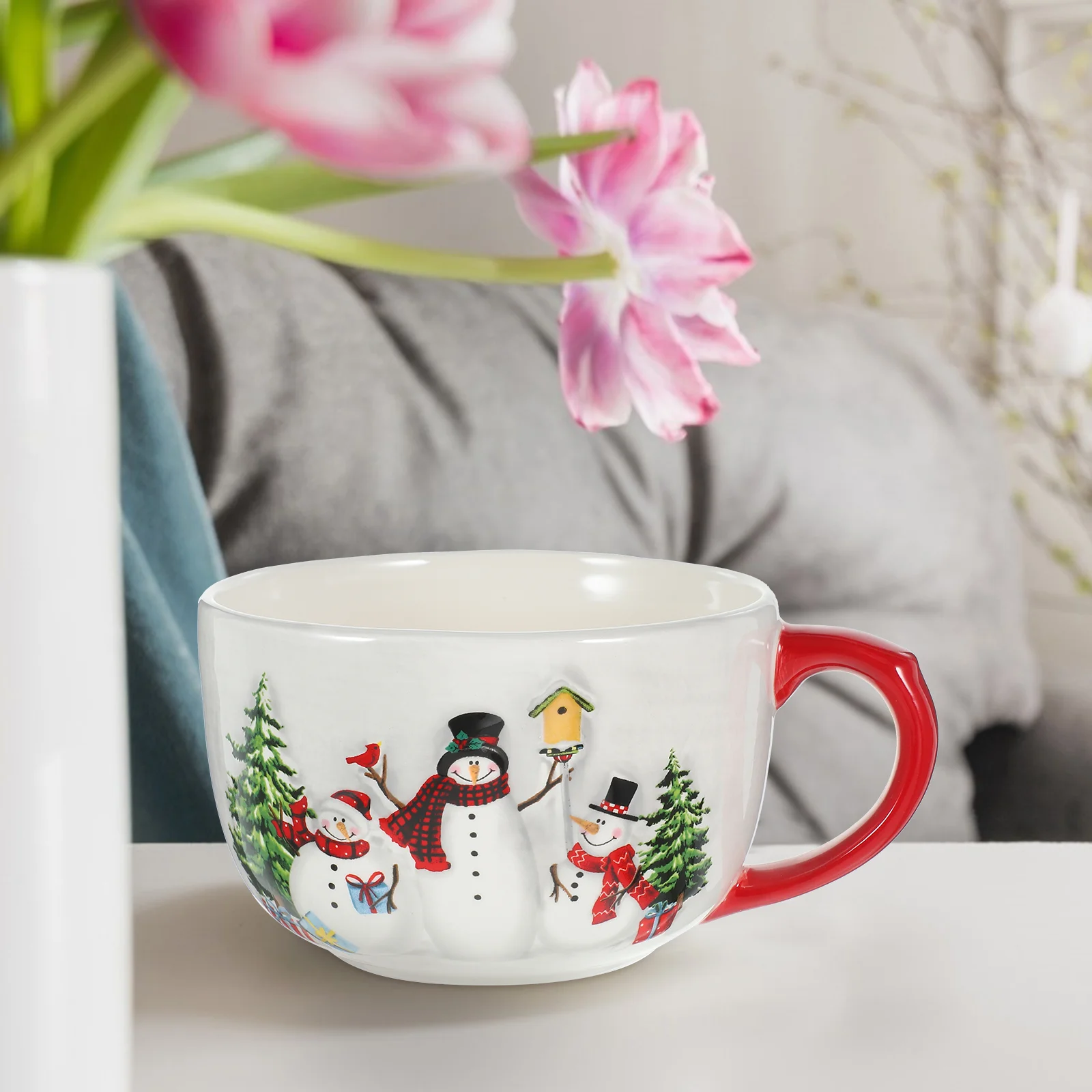 

Dringking Cup Christmas Coffee Mug 550ml Holiday Coffee Cup Snowman Cereal Bowl Breakfast Cup Ceramic Mug Porcelain Holiday Mug