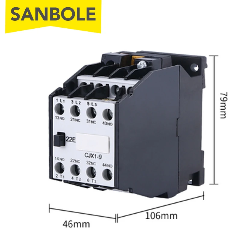 CJX1-9/22 3TB41 AC Contactor Silver Contact DIN Rail Mounted 2NO 2NC 24V/36V/48V/110V/127V/220V/380V 9A 50HZ/60HZ