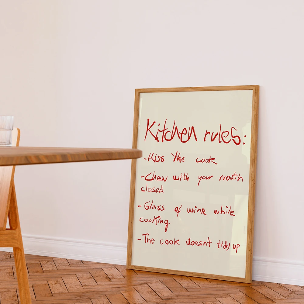 RedandBlueKitchenRulesWallArtCanvasPaintingModernMinimalistPosterAndPrintsFun