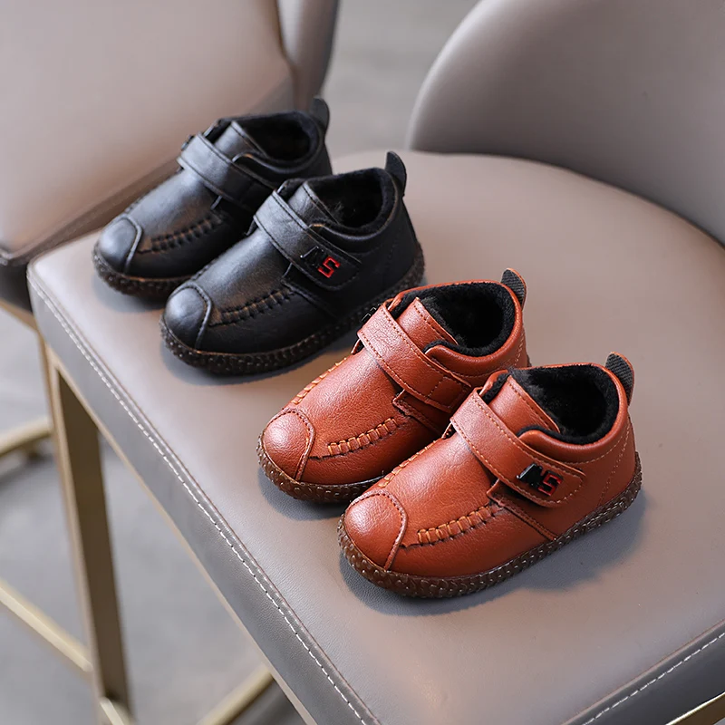 Children's Baby Padded Leather Shoes Fall and Winter Brown Boys Girls Soft Casual Shoes New Black Kids Boots