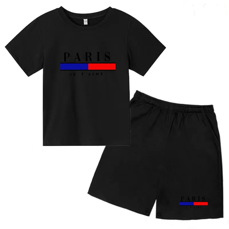 Summer Kids Casual Set T-shirt Shorts Creative Print Set for Boys and Girls for Ages 3-13 Charming Outdoor Activities 2 Pieces