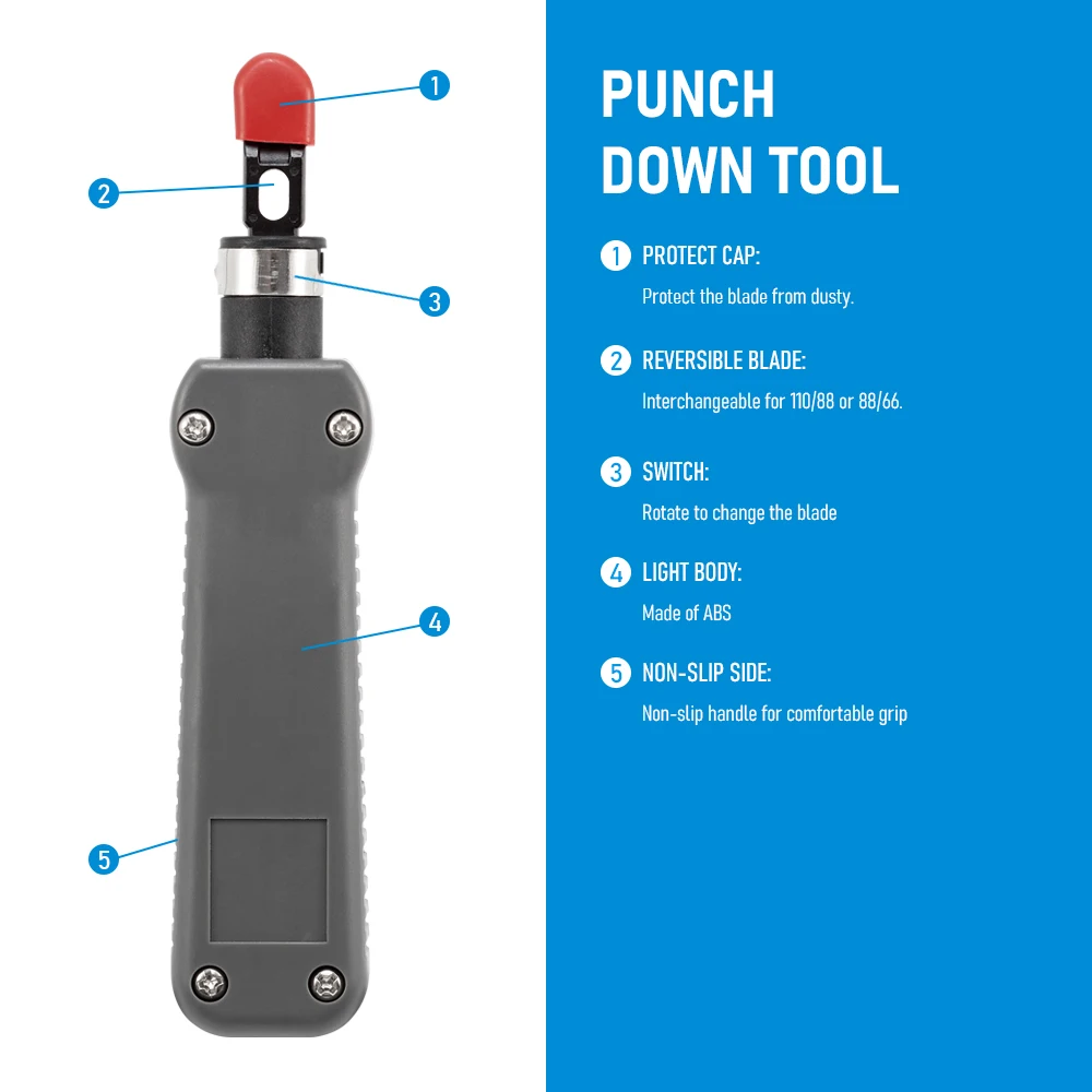 VCELINK Punch Down Tool With 110/66 Blades & Network Cable Stripper, Multifunction Hook Tool For