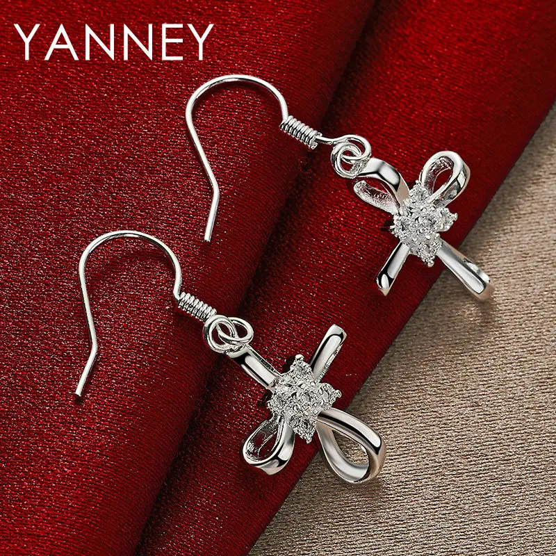 

Fashion 925 Sterling Silver Jewelry 20MM Exquisite Cross Zircon Earrings For Women Girlfriends Accessories Gifts Wedding Party