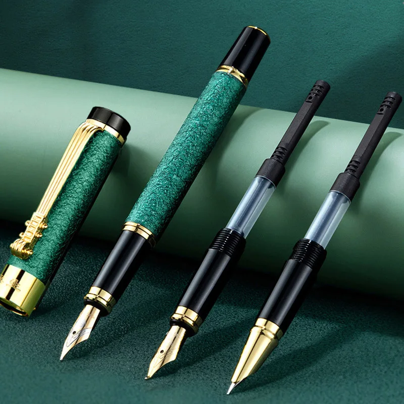Pen Set Fountain Pen 1pc/3pc Metal Fountain Pen Set Box Ink Pens Frosted Green Converter Filler Business Office School Supplies Golden Pen Metal Pen
