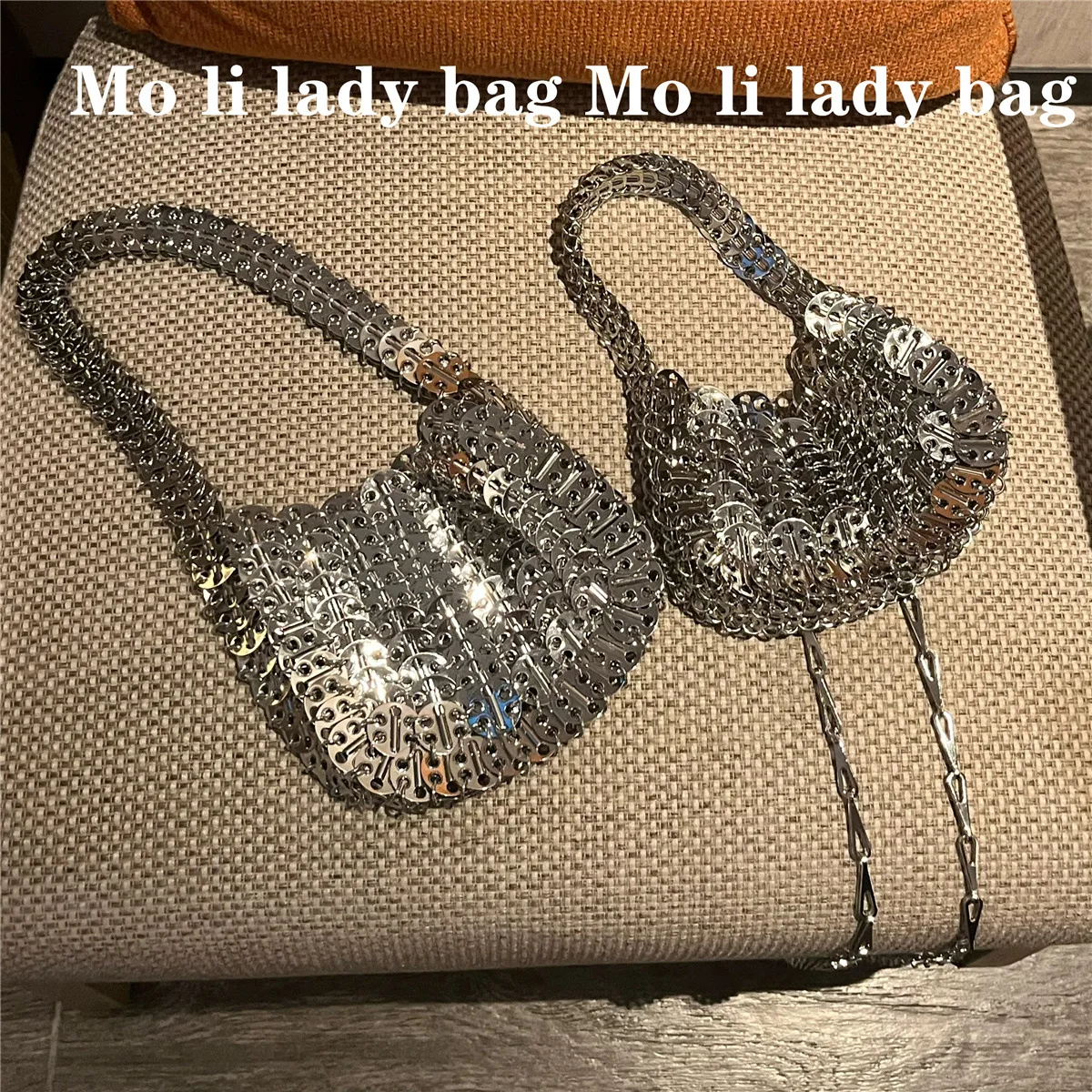 Metallic Sheet Purses and Handbags Handmade Sequined Shoulder Bag Hollow Ring Crossbody Bags for Women Half Moon Hobo Tote Purse