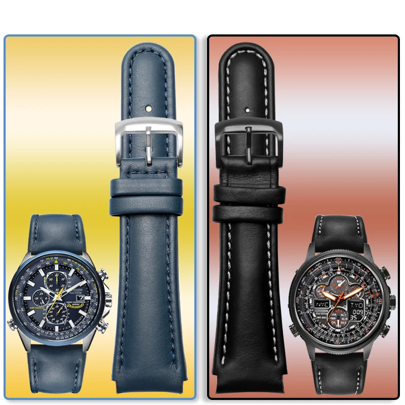 

Genuine Leather Watch Band for Citizen Blue Angel AT8020-03L Sky Eagle JY8085 8038 Men's Leather Watch Strap Bracelet Black 23mm