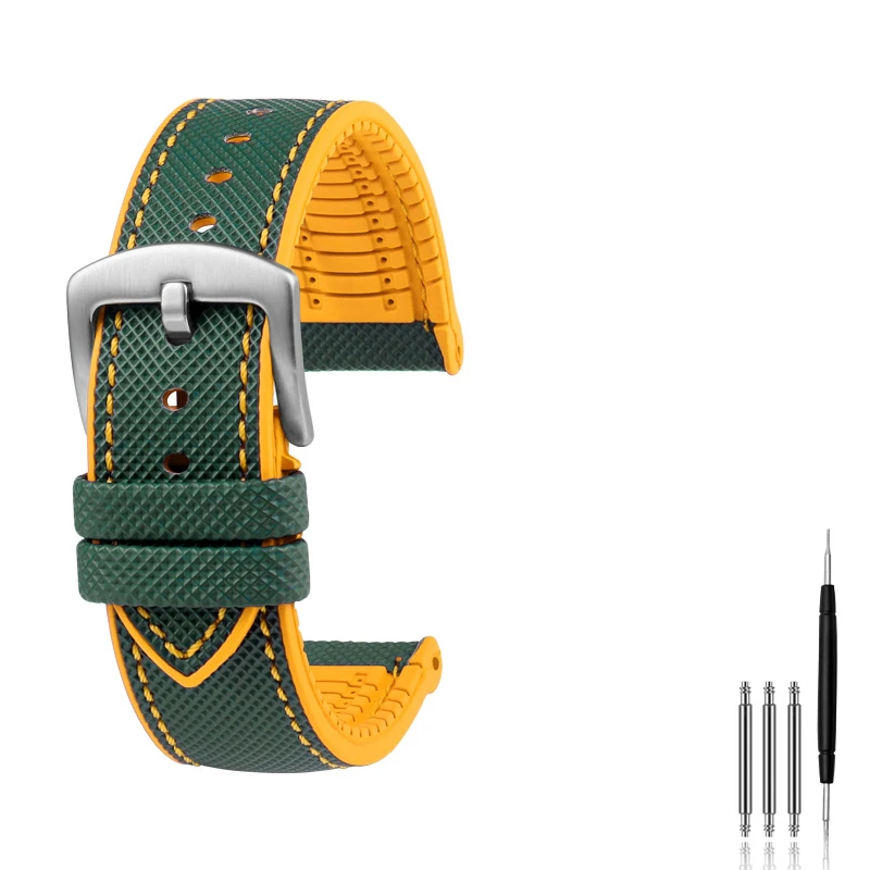 Versatile Unisex Hybrid FKM Fluoro Rubber Watch Strap - Waterproof and Soft