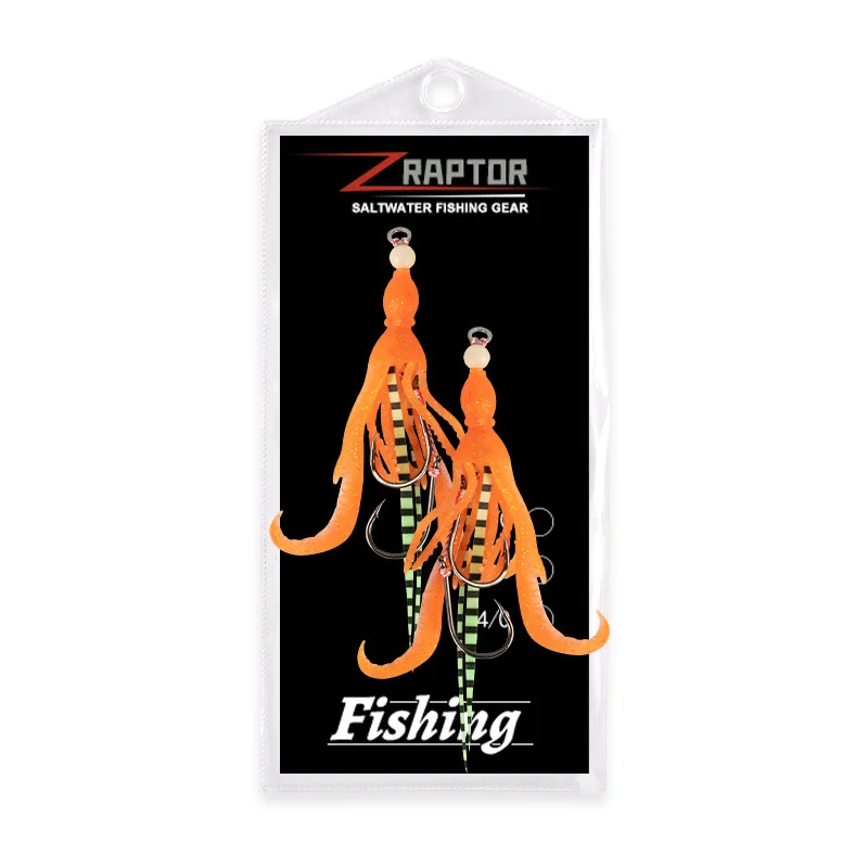 2Pairs/lot BKK 13# INCHIN Hook Squid Jigging Assist Fishing Hook Rubber  Skirts Pike Hooks Octopus Fish Hooks Tai Kabura