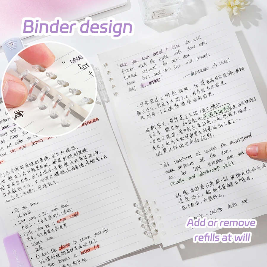 B5/A5 느슨한 잎 노트북, 바인더 라인 북, 카와이 노트 세트, 한국 문구류, 학교 사무용품, 학생 글쓰기, 60 매