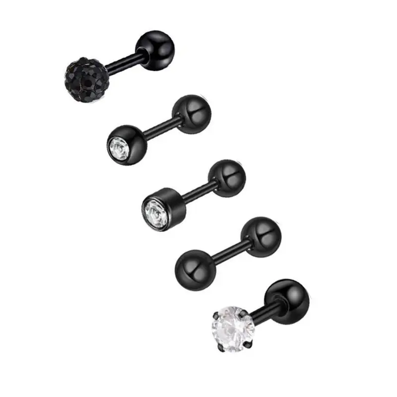 Heart Tragus and Cartilage Piercing Stud Earring Set - 5-Piece Collection