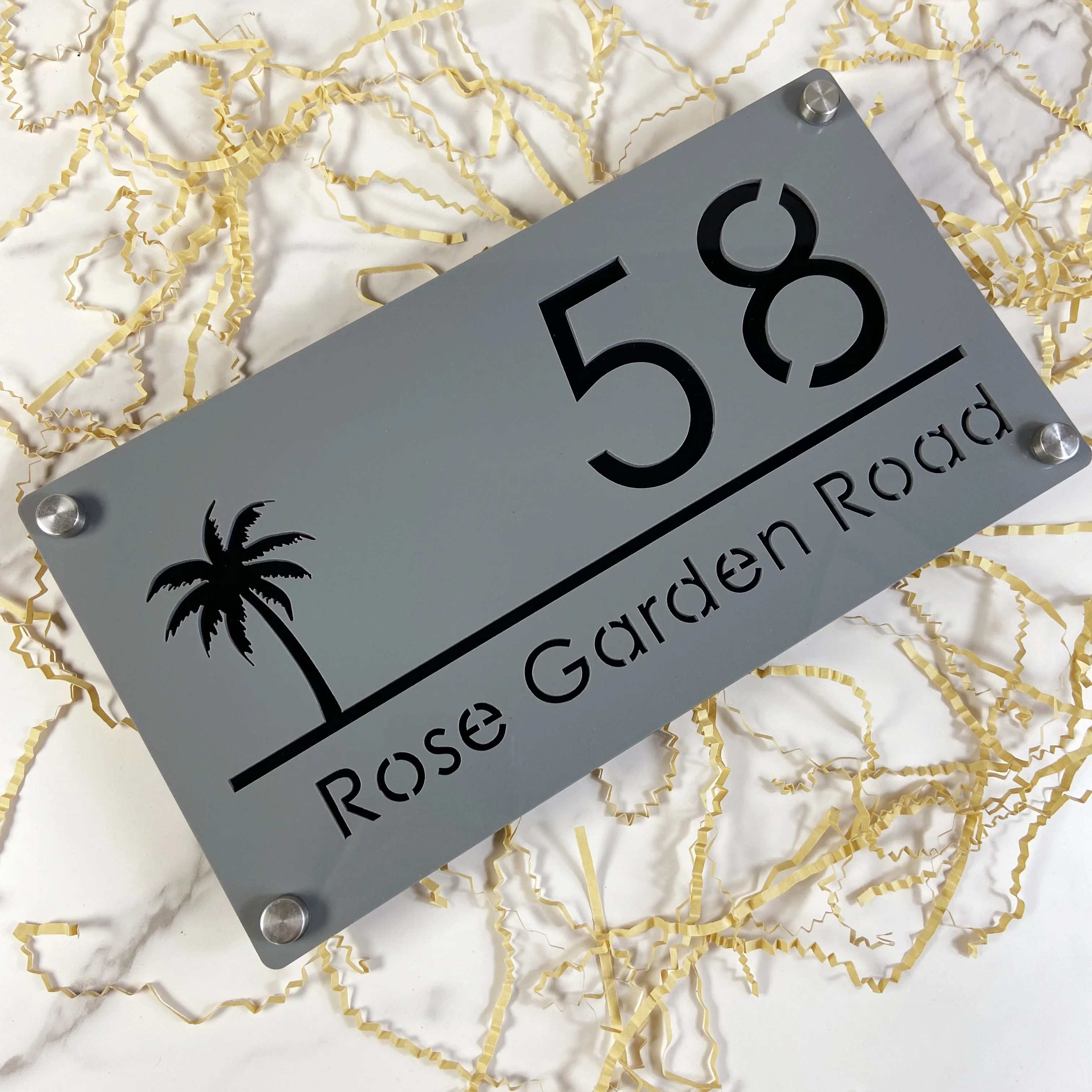 Modern Decor Personalized Custom Acrylic Palms Tree Seaside House Number Sign Plate Outside Address Name Door Wall Room Plaque
