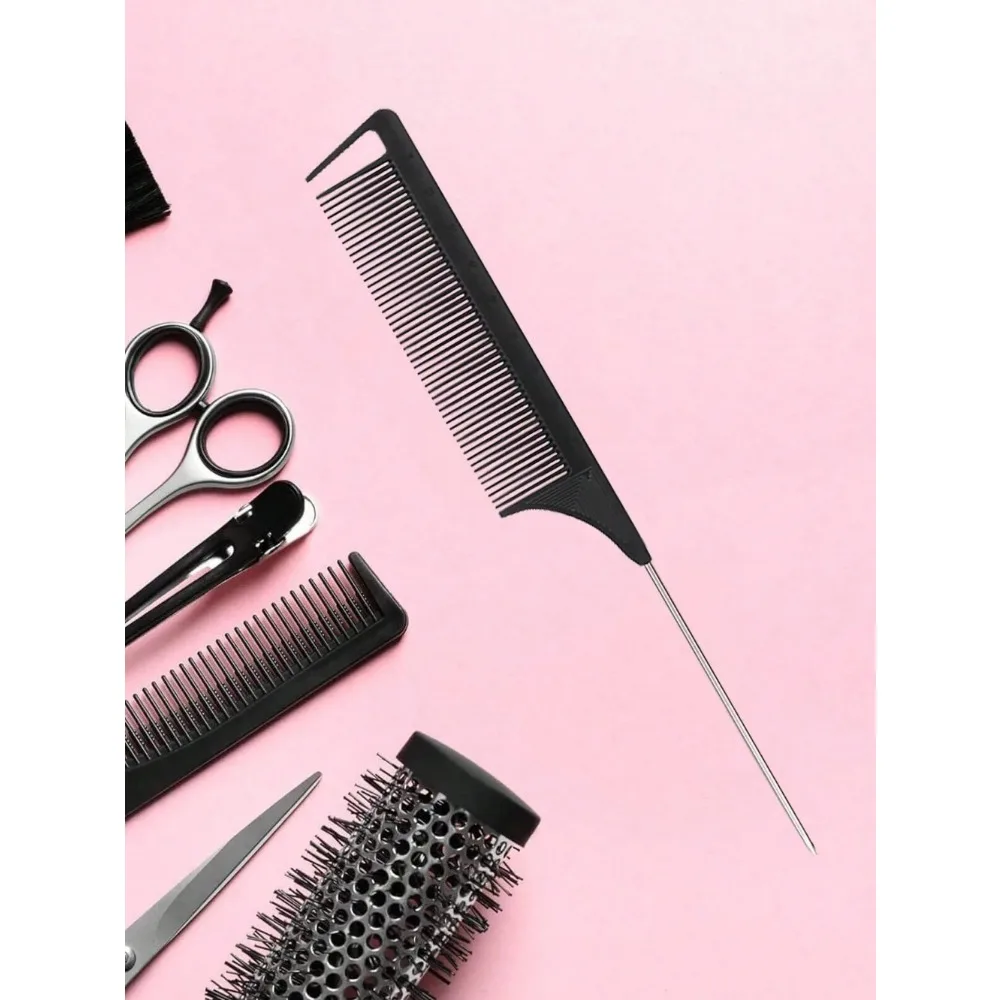 스테인레스 스틸 뾰족한 꼬리 빗, 전문 헤어 스타일링 및 가르마 빗, 살롱 미용 도구, 실제 헤어 가발에 적합
