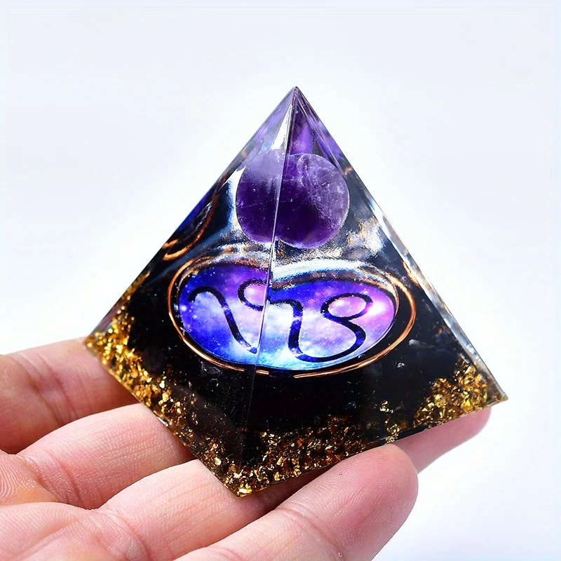 Zodiac-Inspired Amethyst Orgone Pyramid - Unique Home Decor Gift