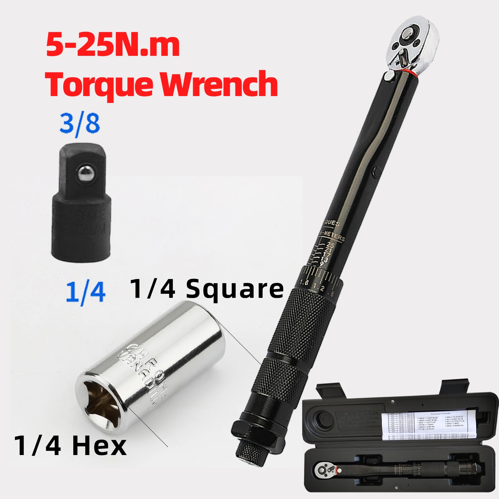 1/4 Bicycle Torque Wrench 5 25N.m Cycling Ratchet Spanner Key ±4