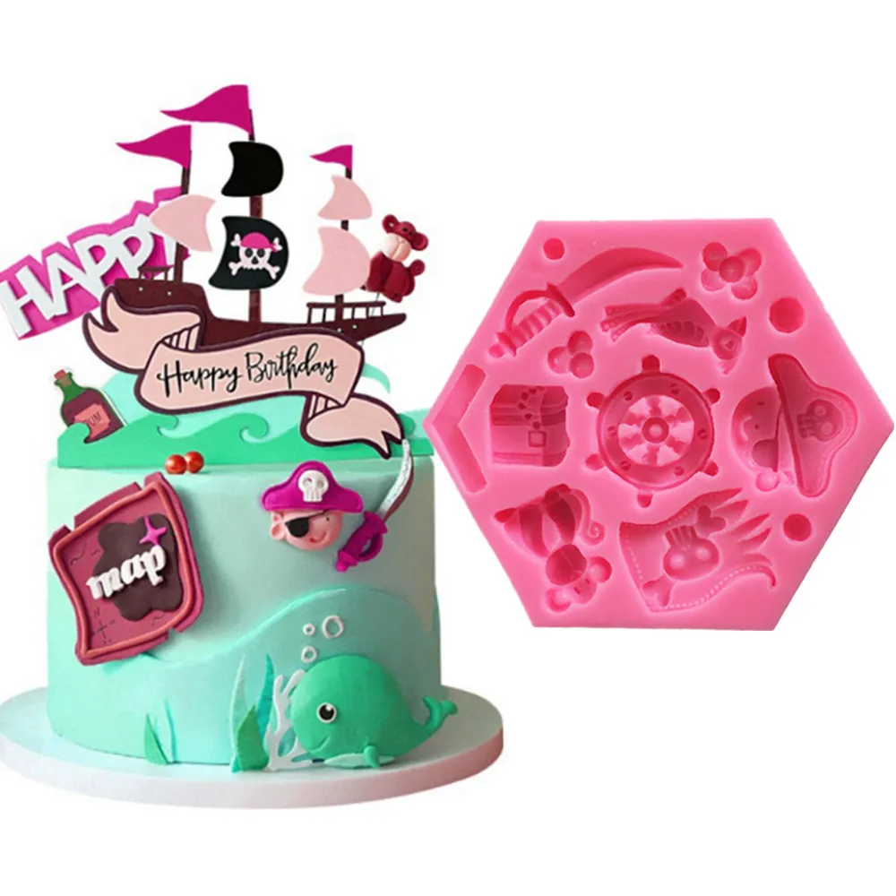 

3D Hexagon Forest Animal Shape Silicone Mold DIY Jungle Pirate Fudge Chocolate Cake Decor Baking Tools Clay Gumpaste Resin Mould