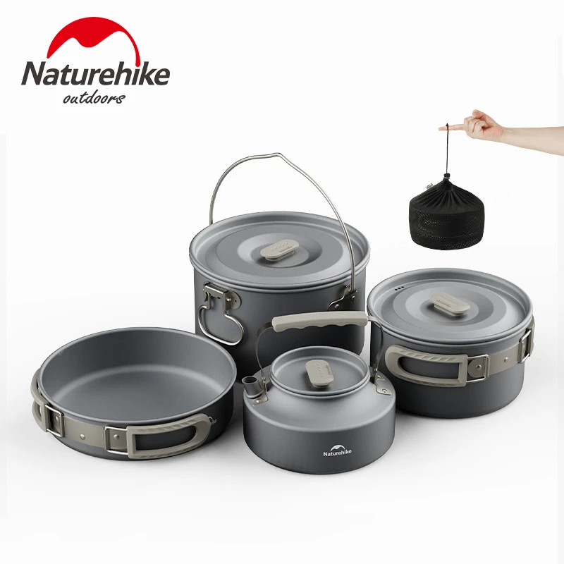 Naturehike Camping Cookware Set Tableware Kit Cooking Water Kettle Pan Travel Cutlery Utensils Outdoor Hiking Picnic Pot