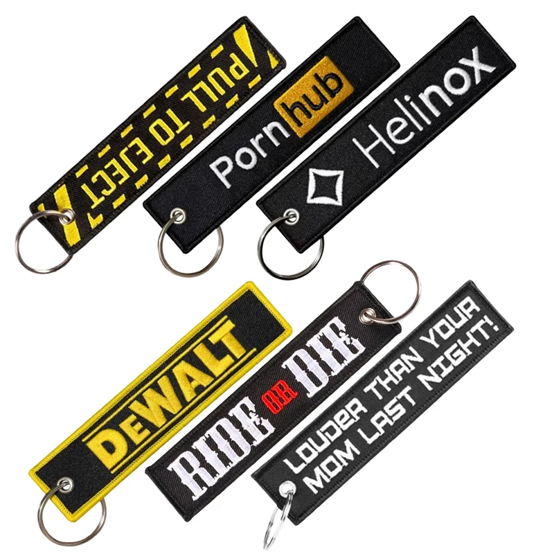 Pull To Eject Ride Or Die Dewalt Beidseitige Stickmuster Lustiger Schlüsselanhänger Motorrad Roter Anhänger Schlüsselanhänger