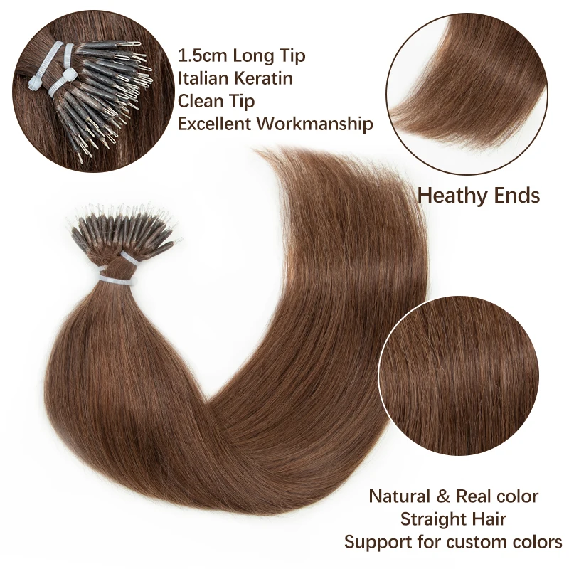 50G Nano Bead Ring Human Hair Extension Pre Bonded Nano Tip Remy Hair Extensions Micro Beads Rings Loop Hand Tied Hairpiece