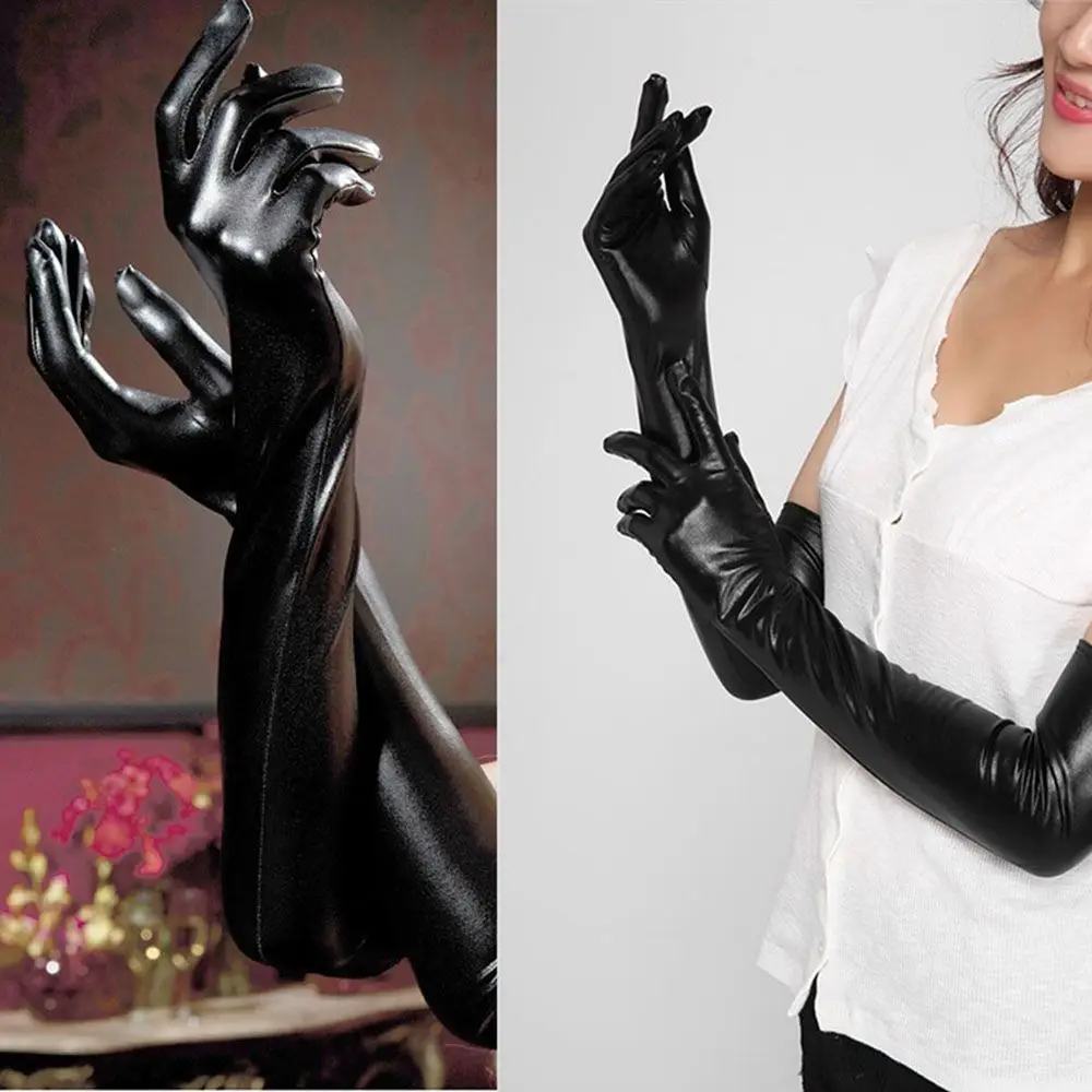 Cosplay Gloves Adult Sexy Long Latex Faux Leather Ladies Hip-pop Fetish Clubwear Catsuit Accessories