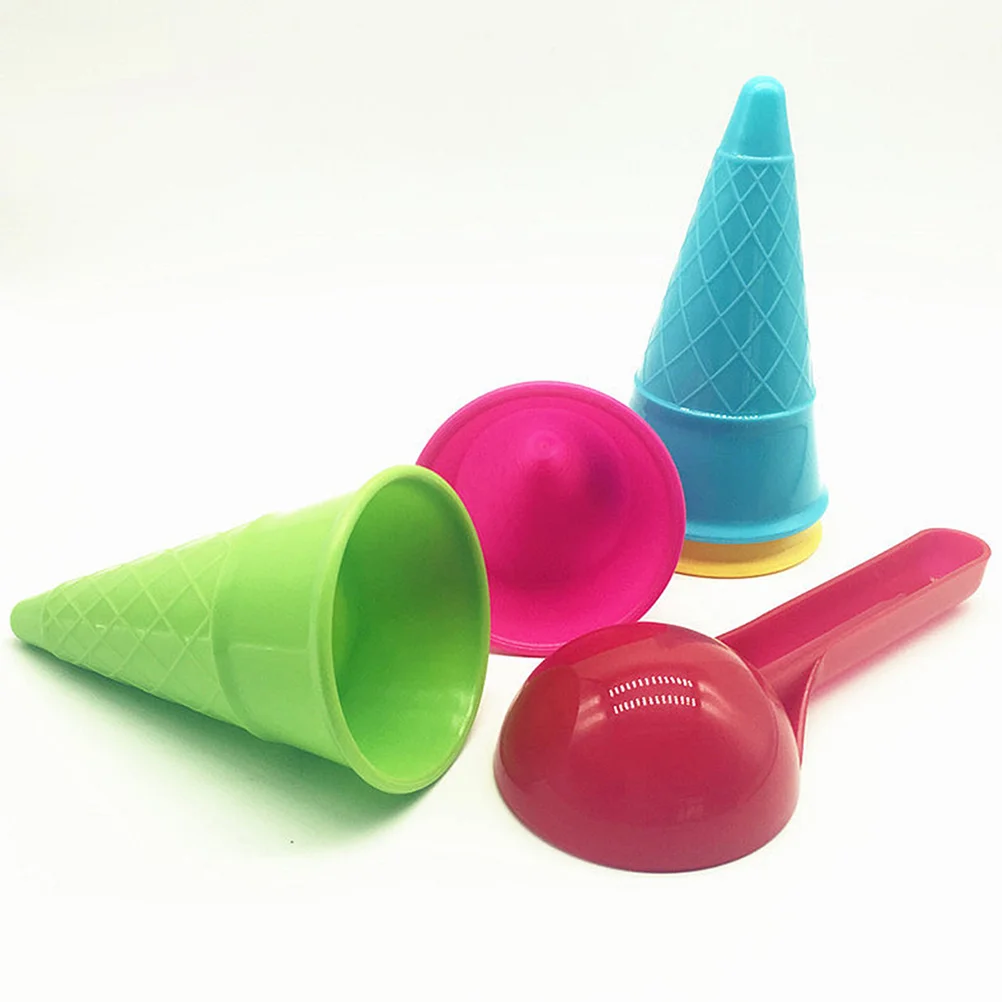 5 Pcs Ice Cream Cone Scoop Set Childern Beach Toy Egg Roll Plastic Toys Cup Kids 2