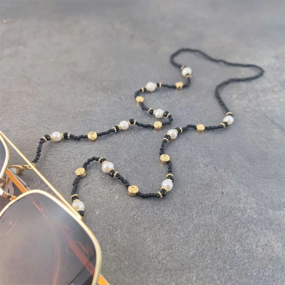 Black Bead Gold Rose Glasses Chains Women Eyeglasses Sunglasses Cord