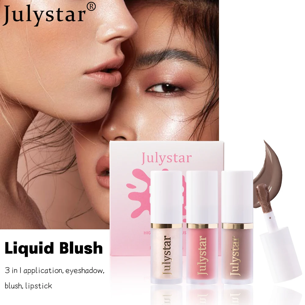Liquid Blush 3 Colors/set Moisturizing Face Rouge Long Lasting Pearl Lip Brightening Natural Highlighter Retoucher Set