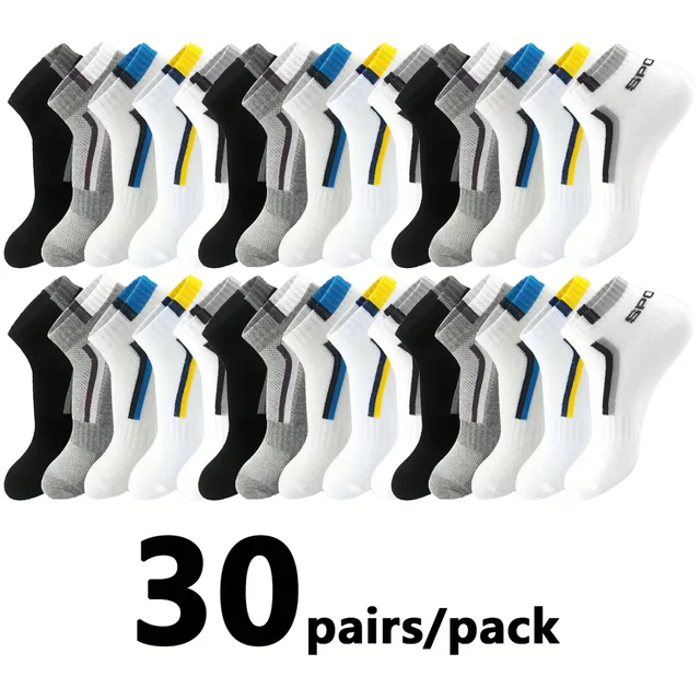 30 paires de chaussettes en maille pour hommes, courtes et décontractées, respirantes, bloc de couleur, chaussettes de sport, absorbent la sueur de la cheville 1