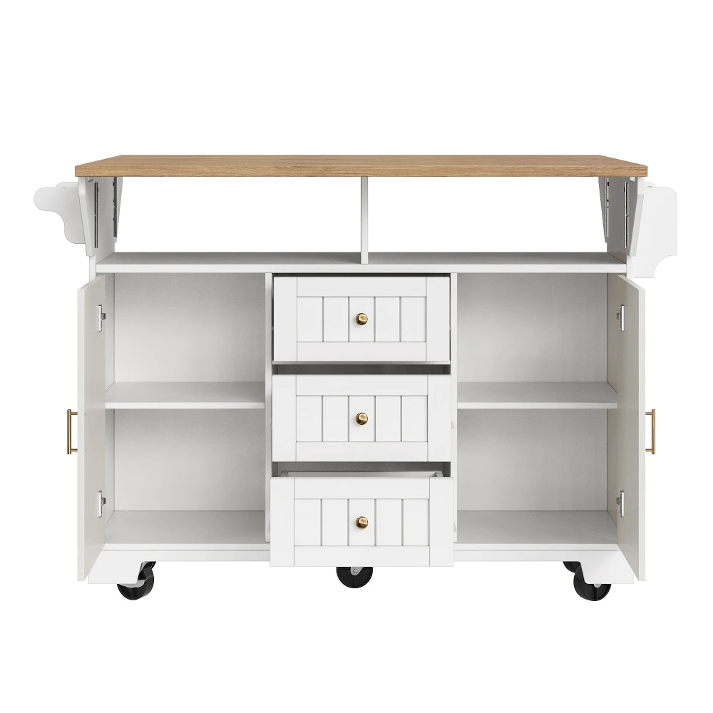 120 x 40 (80) x 95 cm Kücheninsel- und Buffetschrank – rollender doppelseitiger ausziehbarer Trolley, Türen + Schubladen, Handtuchhalter und Gewürzregal – Detail 35