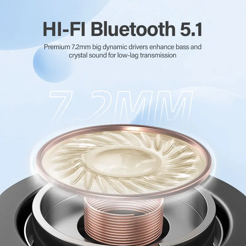 큐씨와이 T13 진정한 무선 이어버드, 블루투스 5.1 이어폰, 7.2mm 드라이버, 빅 베이스, 40H 긴 재생 시간, 고속 충전 방수
