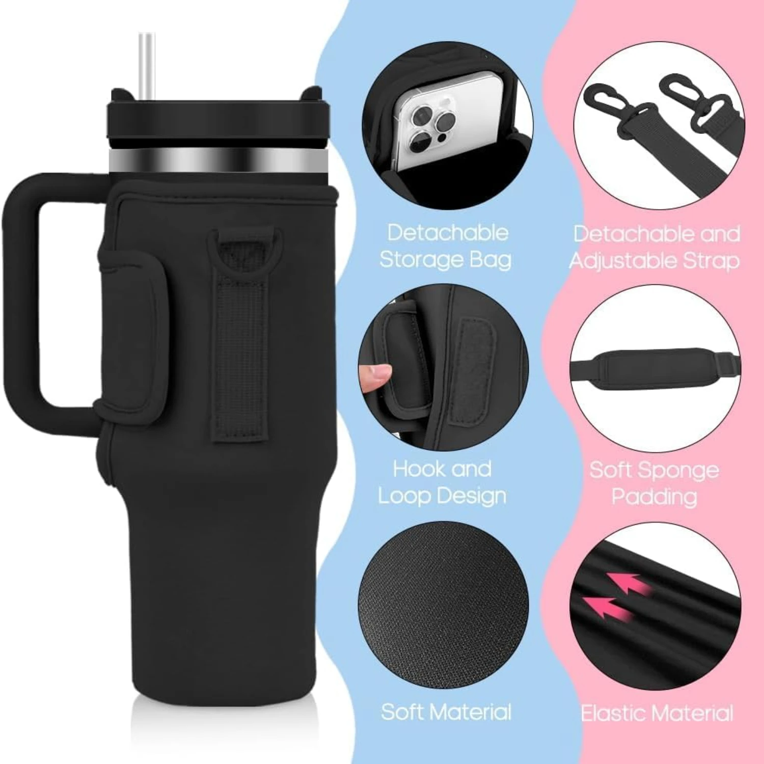 Versatile, Comfortable, and Adjustable Neoprene Water Bottle Carrier Bag with Thick Padded Shoulder Strap-Perfect for Travelin