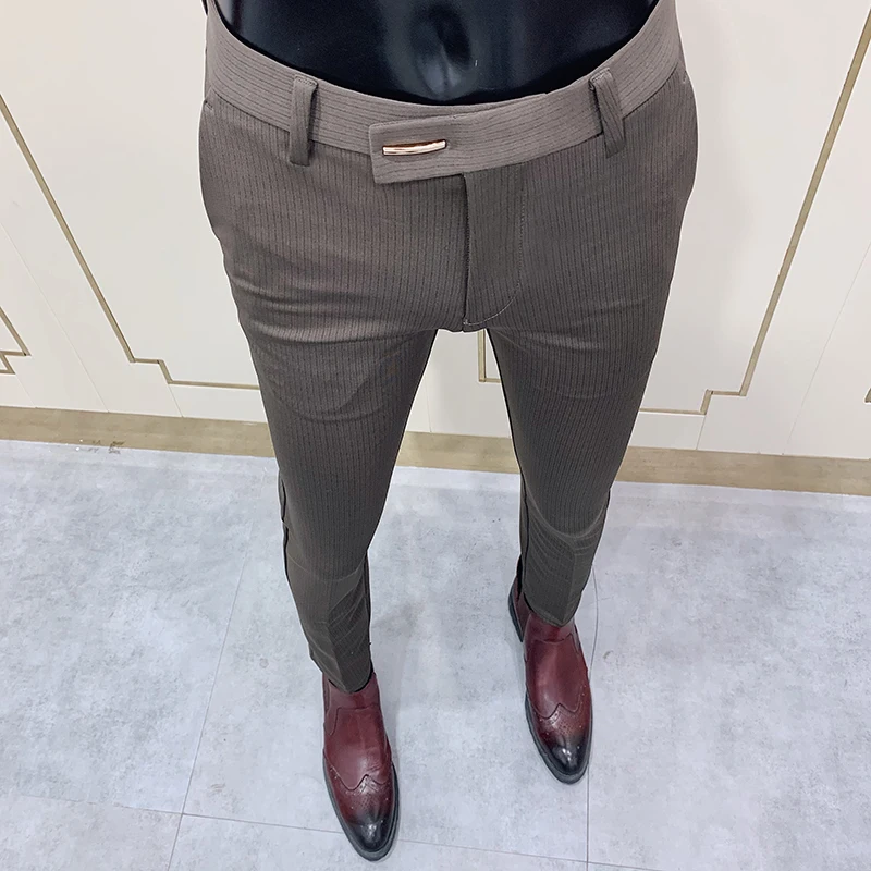 Men Striped Suit Pants Elegant Skinny Fit Office Business Slim Fit Dress Ankle Trousers stretch pants business pants suit pants men pants