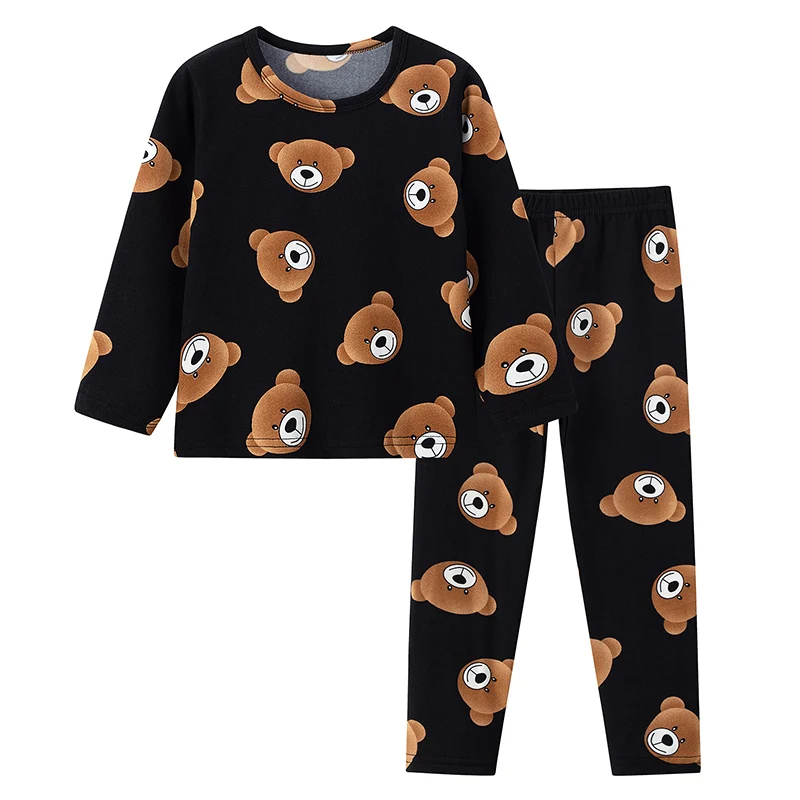 2-piece 2024 new autumn children's cute bear long-sleeved trousers suit boy leisure and comfortable home cover girl Joker pajama 3