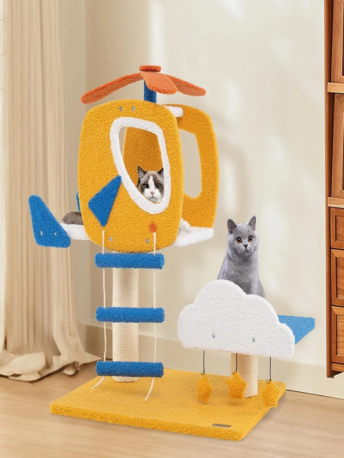 Kleiner Kratzbaum mit Hubschraubermotiv, Wolkenplattform, Spielzeug, Sisal-Kratzbäume und Leiter, Kratzbaum für Katzen, Katzenmöbel – Detail 1