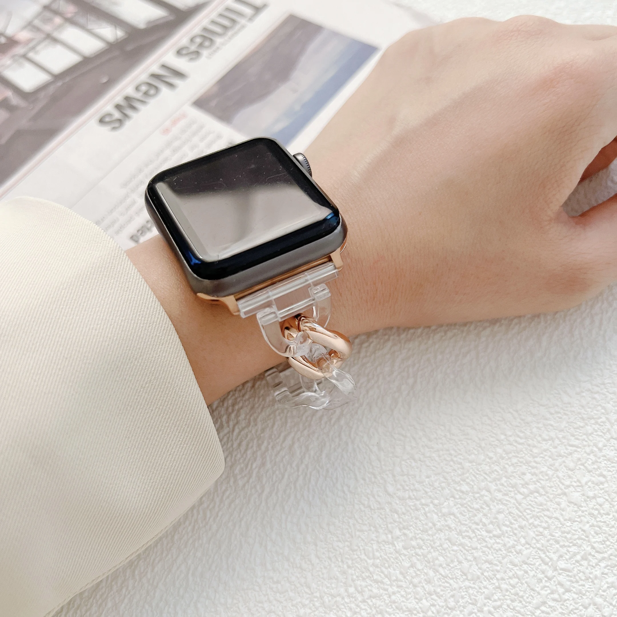 Resin+Metal Strap For Apple Watch Band 45mm 41mm 44mm 42mm 40mm 38mm Glacier Bracelet Wristband For iWatch Ultra 8 7 6 5 4 3 SE