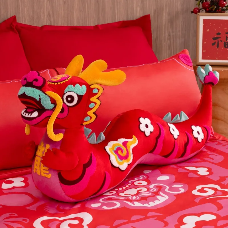 Long Dragon Pillows Joyful Chinese New Year Embroidery Cushion Warm Holiday Home Decorations 48x100CM