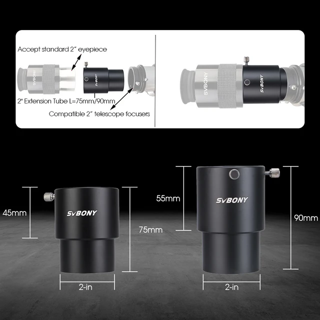 Adaptateur Tube D'extension Oculaire 2 Pouces - Longueur 60 Mm En Alliage Aluminium Anodisé - Pour Télescopes Astronomiques
