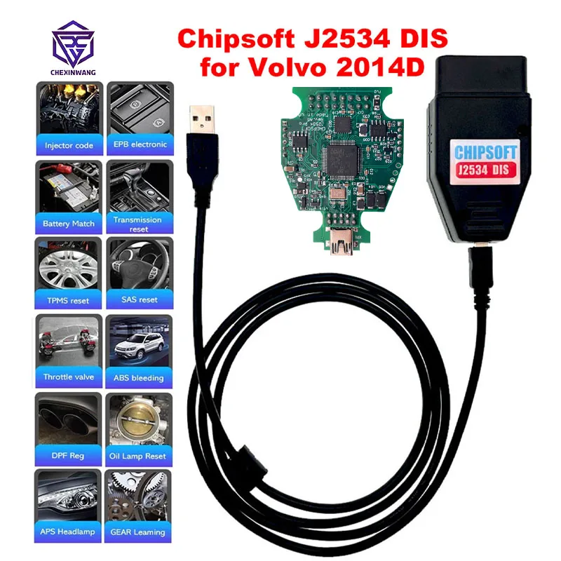 Chipsoft J2534 DIS KLine CAN BUS Adapter for Volvo 2014D Dice Full System Car Diagnostic Tools USB OBD2 Scanner Active Test
