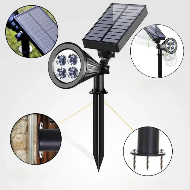 Solar Spotlights, 4 LEDs, Brightness Adjustable, Outdoor IP65 Waterproof, for Garden Backyard Driveway Patio Law Decor - 4