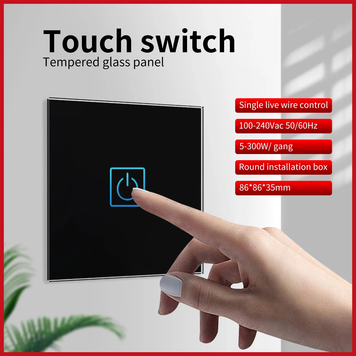 UBARO-EU-UK-Tempered-Crystal-Glass-Panel-Wall-Light-Switch-Touch-On-Off ...