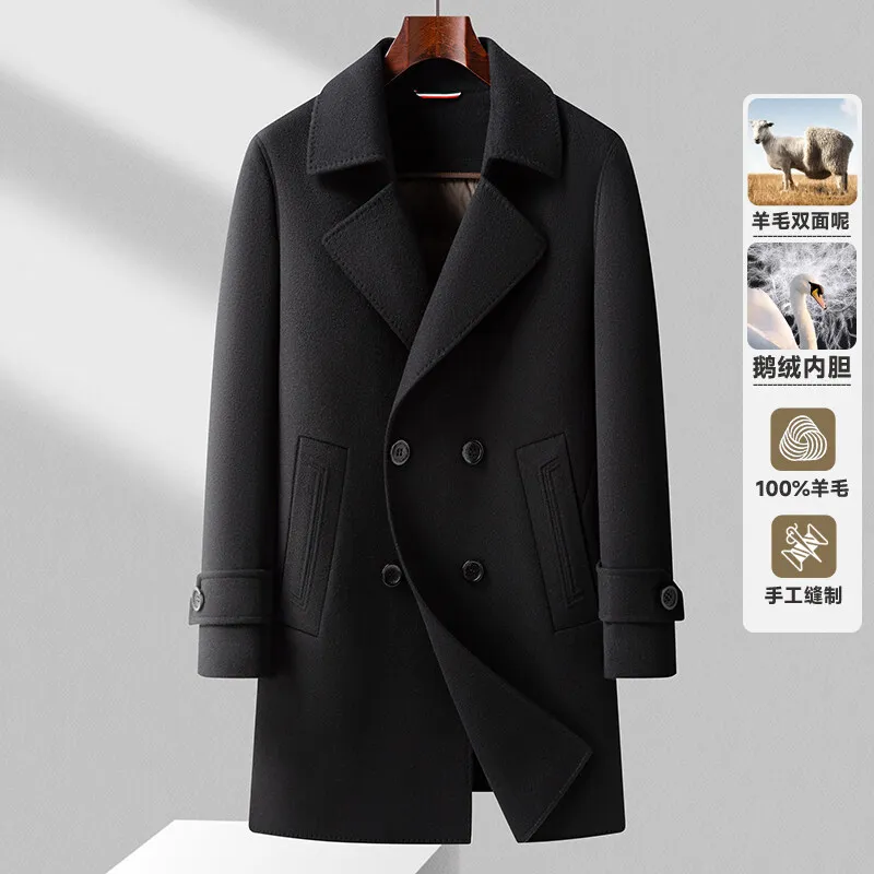 Lässige Herren-Wollmäntel aus verdickter Gänsedaunen, 2025, Winter, warm, Windjacke, Pufferjacken, Oberbekleidung, solider Mantel aus 100 % Wolle – Detail 2