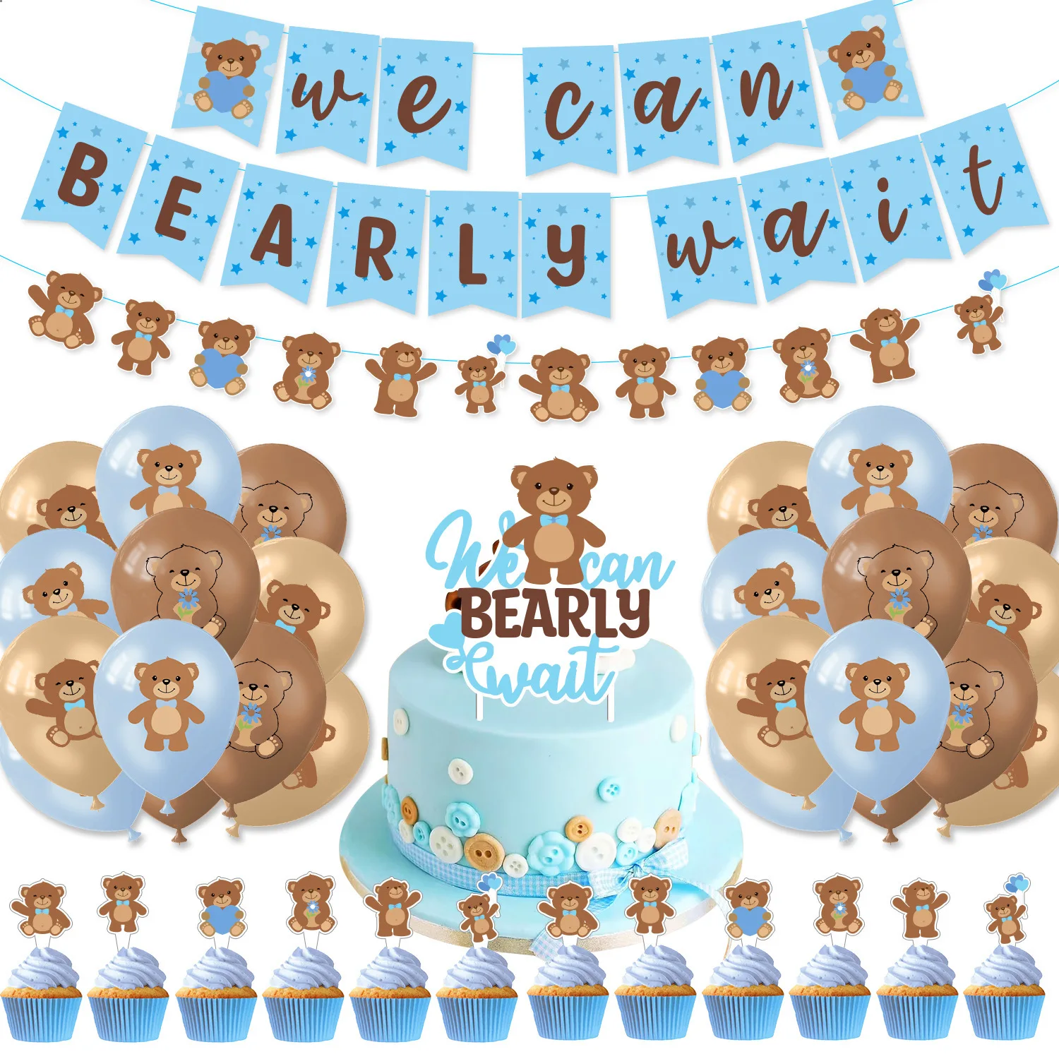 1set-Bear-Paper-Banner-Cake-Toppers-with-Bear-Balloons-for-Kids-Bear ...