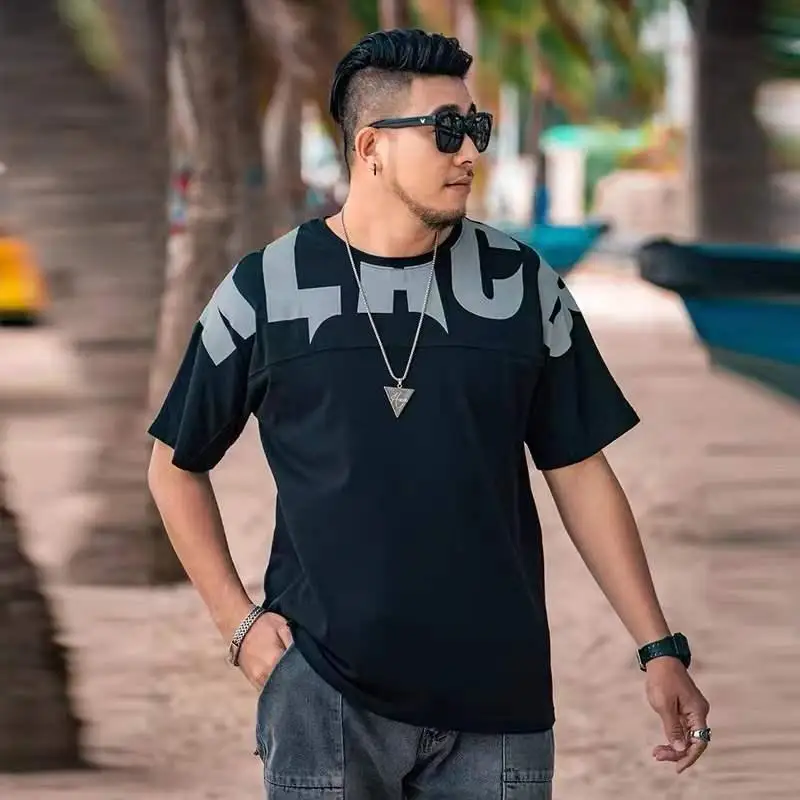 thumbnail image 1 of Camisetas para hombre, camisetas holgadas, de gran tamaño, con estampado, camisetas para hombre, cuello redondo, ropa barata con alfabeto y de alta calidad, talla normal 5xl Y2k, 1 of 5