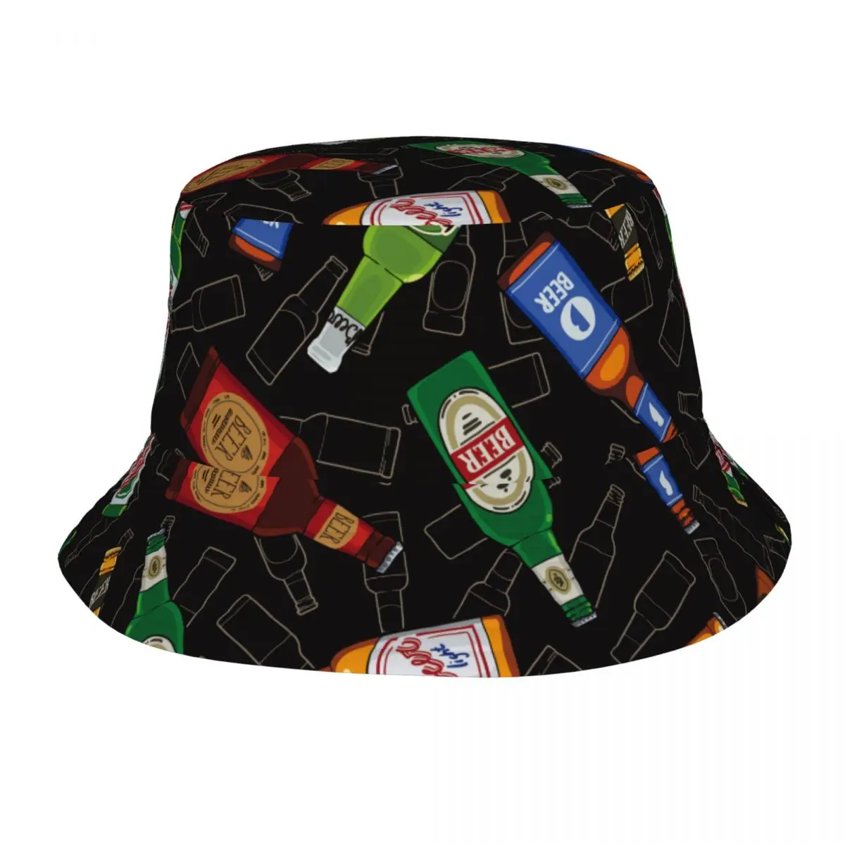 

Unique Design Beer Bottles Pattern Bucket Hat Men Women Foldable Outdoor Sports Fishing Cap Travel Headwear