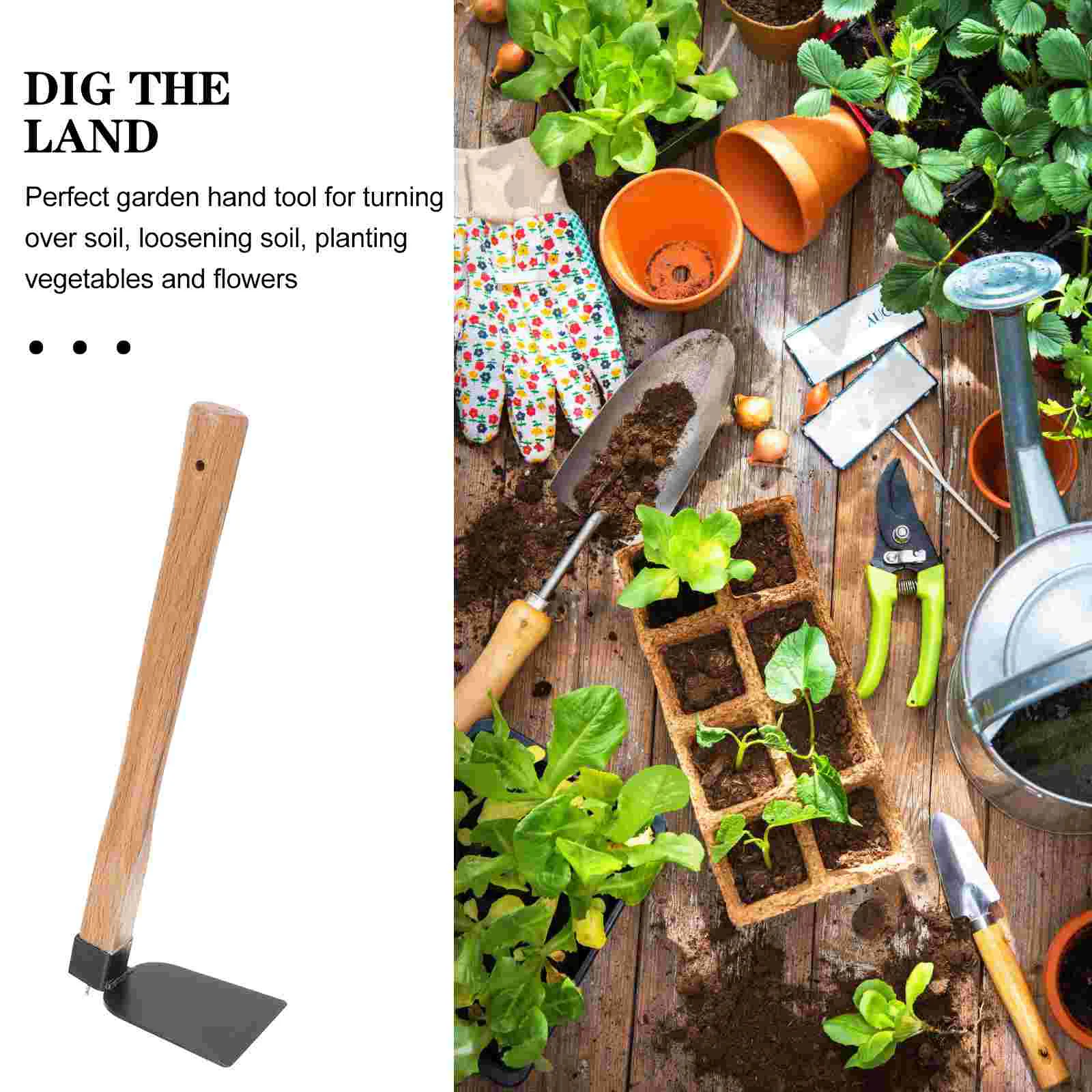 Iron Gardening Cultivator Manual Wooden Handle Agriculture Hoe Vegetable Farming Tool Weeding Hoe 5