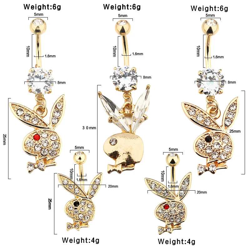 Belly Button Rings Bunny Navel rings Gold color Rabbit Belly Rings for Women Gem stone Pink Bunny Fake Piercing Ring 1pc