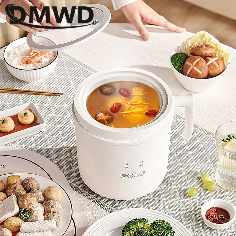 DMWD 1.6L Mini Rice Cooker Ceramic pot Electric Lunch Box Food Wamer Reheater Reservation Cooking Container Noodles boiler 220V