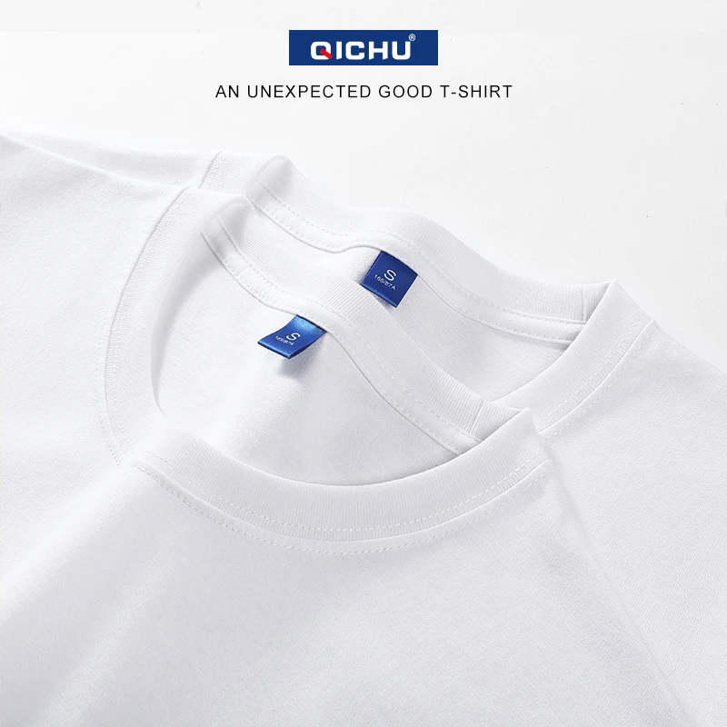 

QICHU 2022 summer short sleeve t-shirt men's T-shirt loose solid color basic t-shirt men's 200g o-neck fashionable T-shirt top