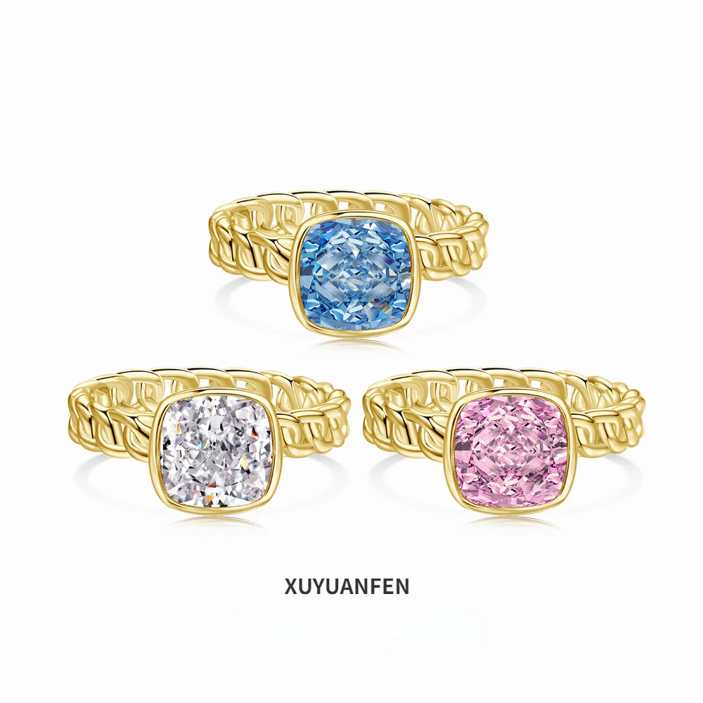 

XUYUANFEN French New S925 Sterling Silver Ring for Women Non Wide 8A Zircon Inlaid Chain Design Wedding Women's Closed Ring