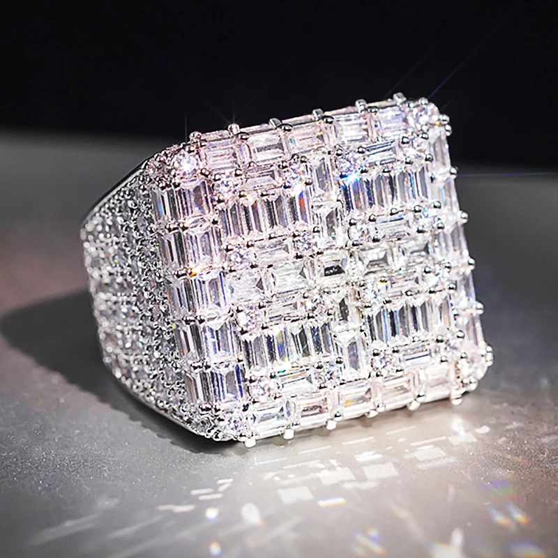 Huitan Trendy Geometrie Damen Ring eingelegt voller heller Zirkonia für Hochzeit, Party, Verlobung, edle Accessoires, Schmuck, Geschenk – Detail 9